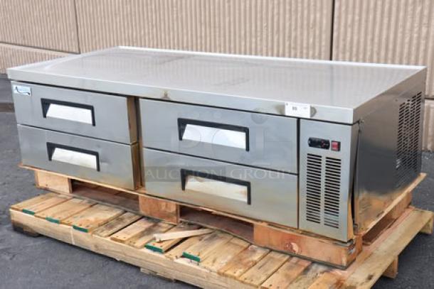 Avantco CBE-72-HC 72" 4 Drawer Refrigerated Chef Base, brand new, scratch-n-dent, tested, on wooden pallet.