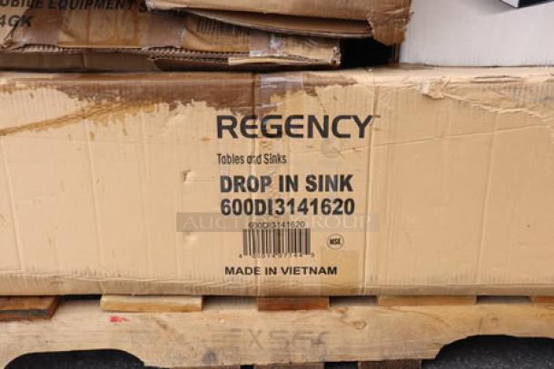 HUGE LOT including a Regency 600D13141620 three-compartment drop-in sink, Avantco CMA3L coffee maker, more. Boxes wet, possible damage.