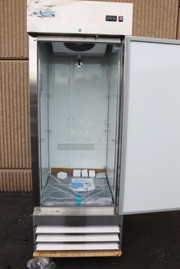 Brand new Avantco A-23R-HC 29" solid door reach-in refrigerator, stainless steel, minor scratches, tested working, 115 volts.