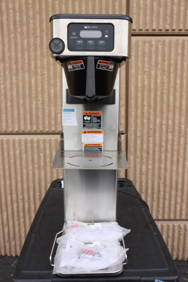 Brand new Bunn 52200.0100 ITCB-DV coffee and tea brewer, dual voltage, with adjustable shelf. Scratch-n-dent condition.