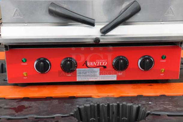 Brand new Avantco SAL23M 23" electric countertop salamander, 208/240V, 3450/4000W. Minor scratches. Adjustable dials visible.