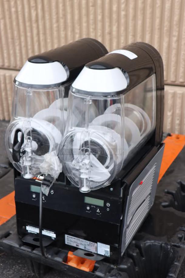 Brand new Stoelting SCBF128-37 double 2.6-gallon frozen beverage machine, 115V, with visible controls, out of packaging.