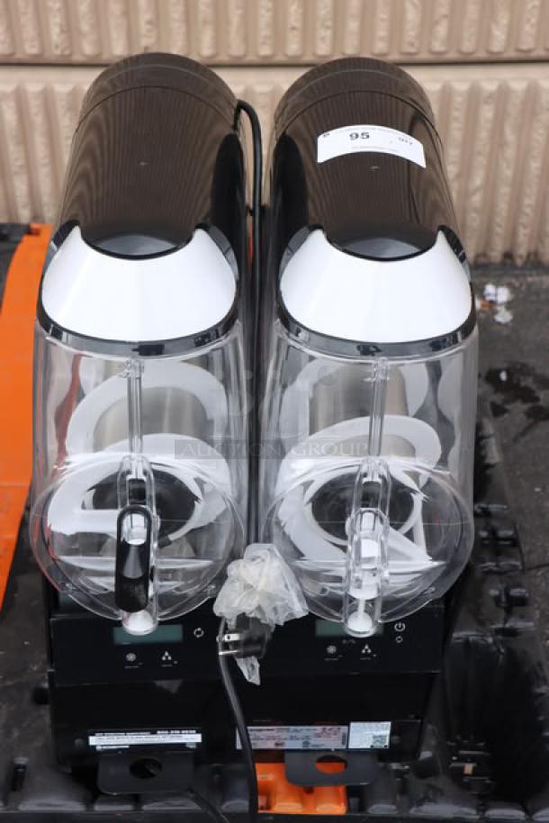 Brand new Stoelting SCBF128-37 double 2.6-gallon frozen beverage machine, no packaging, model visible, pristine condition.