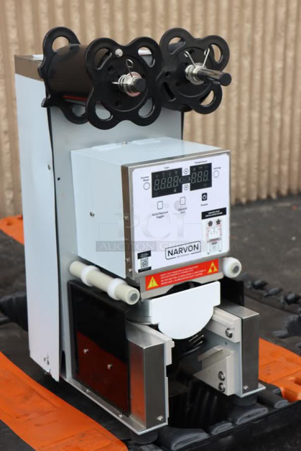 Brand new Narvon 378csfa cup sealing machine, automatic, 90-98 mm, PP/PET. Scratch-n-dent condition, S/N: 20240716062-S.