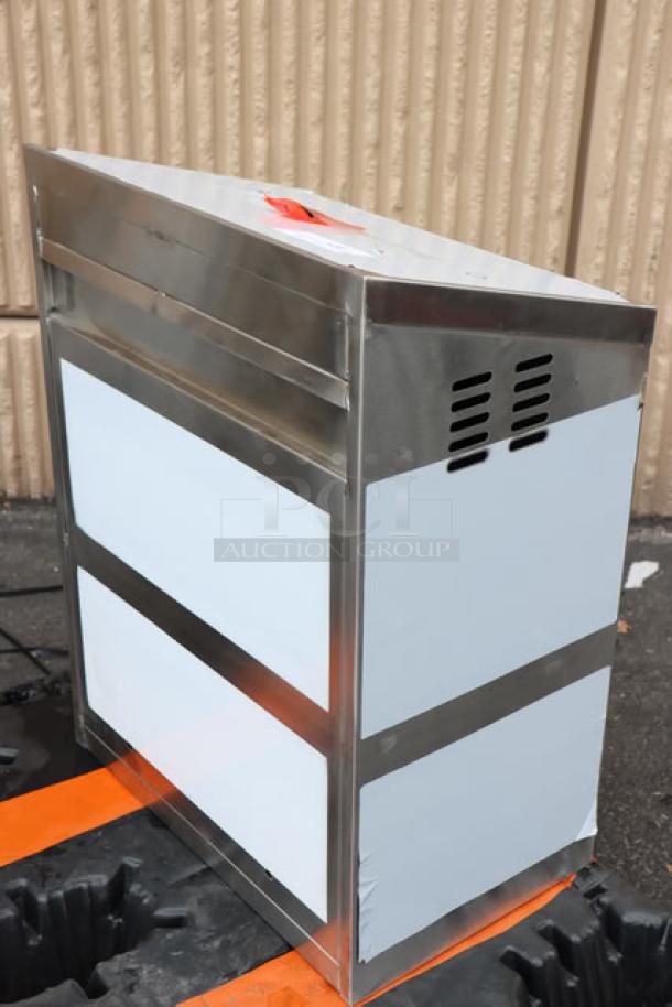 Regency 600WCS1524 stainless steel wall cabinet with sliding doors, brand new, scratch-n-dent, 24", side view.