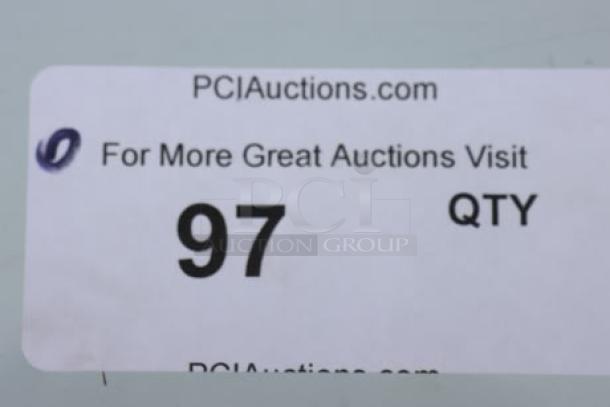```plaintext
Auction label showing "97 QTY" for a Regency 600WCS1524 stainless steel wall cabinet.
```