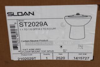 DAMAGED Sloan ST-2029-A vitreous china toilet bowl, ADA compliant, floor mount, top spud, model details on label.