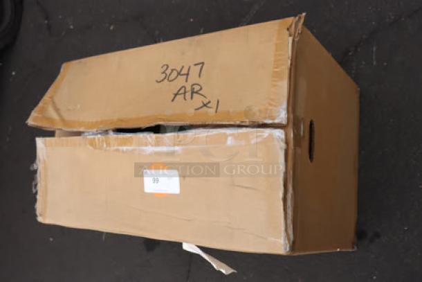 DAMAGED! Box of Sloan ST-2029-A Vitreous China Water Closet, ADA Compliant, visible signs of damage on cardboard packaging.