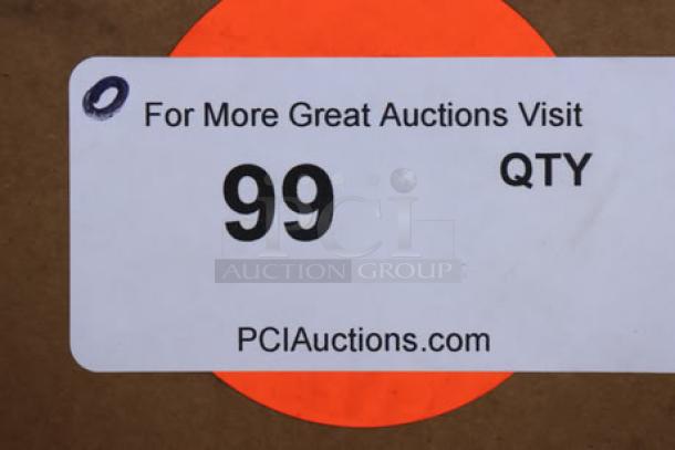 A label on a damaged item box stating "99 QTY" with the website PCIauctions.com.