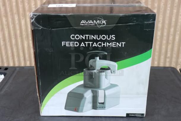 Brand new AvaMix Revolution 928CFEED Continuous Feed Attachment in original box. Unopened, model 928CFEED.