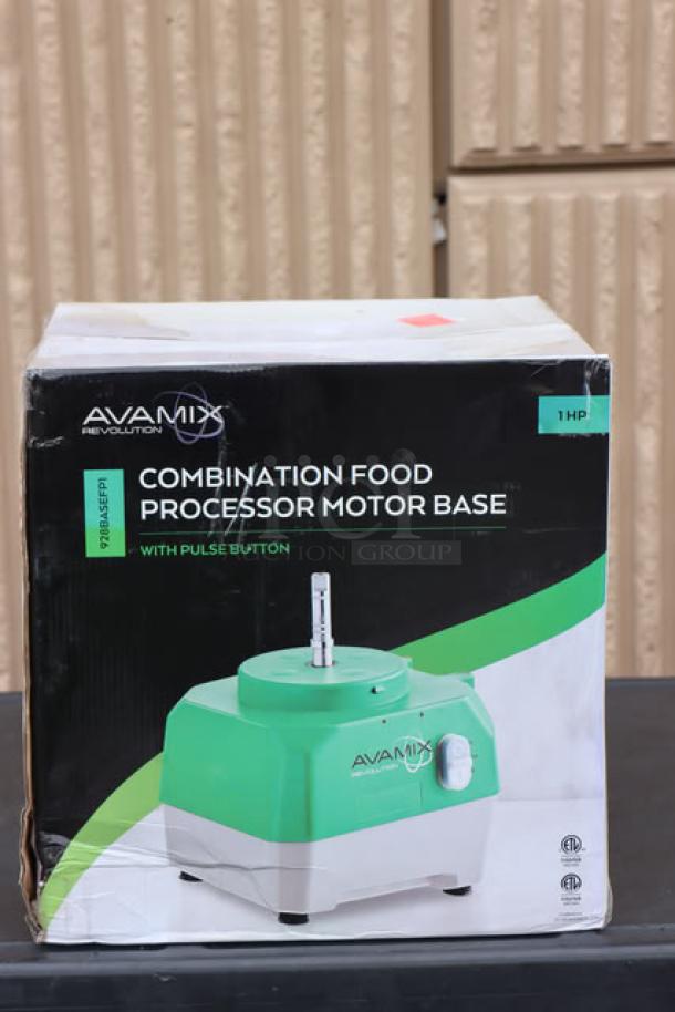 Brand new AvaMix Revolution 928BASEFP1 motor base for 1 hp food processors, with pulse button, in original box.