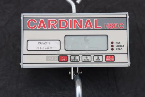 Cardinal Detecto HSDC-40 40 lb. digital hanging scale, brand new, features LCD screen, trade-legal, sleek design, S/N: E08725-0096.