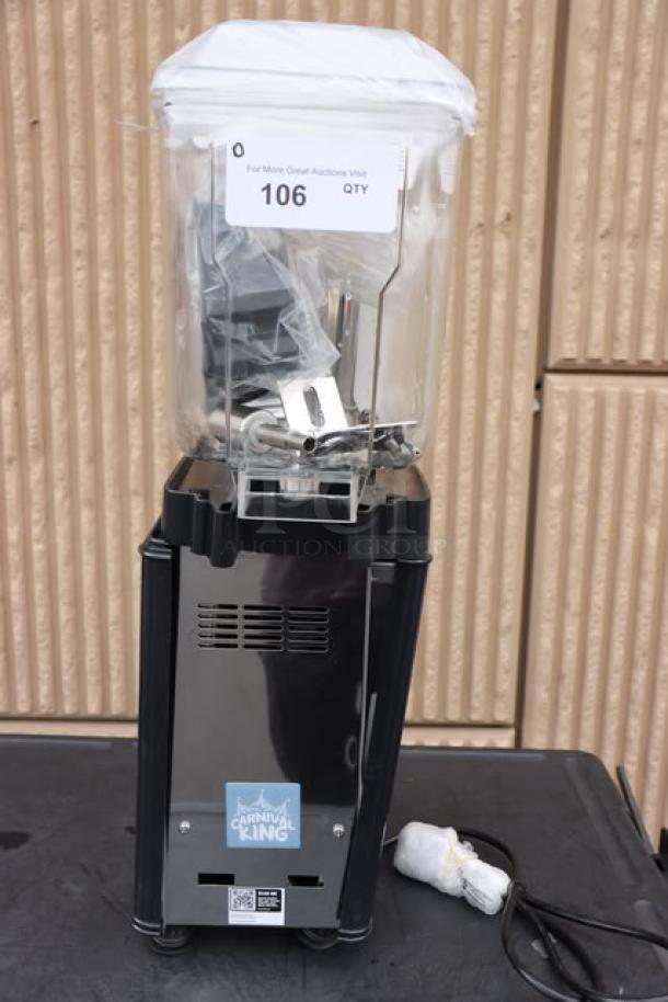 Brand new Carnival King RBD3G1 beverage dispenser, single 3-gallon bowl, slight scratches, 120V. Serial: 24053473.