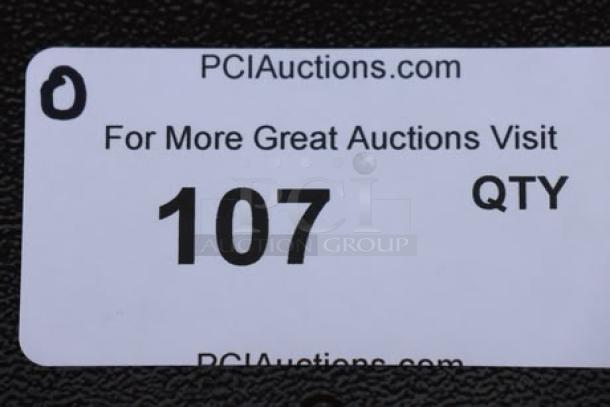 Label on product with text: PCI Auctions, Auction info, Quantity 107.