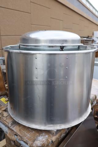 BRAND NEW NAKS 52B-4500-FF centrifugal upblast exhaust fan, 4500 CFM, 1357 RPM, 115V, single phase, minor dents visible.