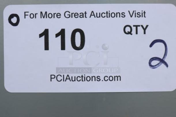 Sticker on Avantco RCB124 rice cooker, displaying auction lot number 110, quantity 2.