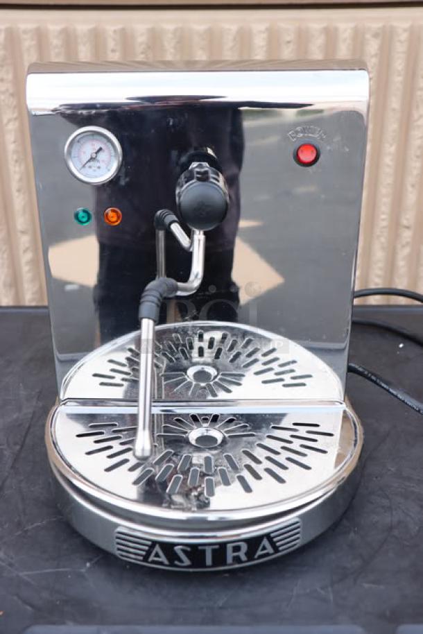 Brand new Astra STS1300 Pro semi-automatic pourover milk steamer, 110V, stainless steel, with pressure gauge and indicator lights.