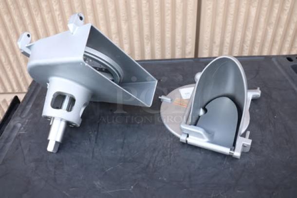 BRAND NEW Shredder Attachment for Mixers with #22 Hubs, metallic finish, includes attachments; ideal for commercial use.