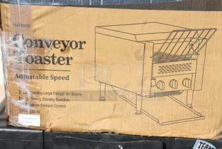 BRAND NEW Avantco T3300D Commercial Conveyor Toaster, 10" wide, 3" opening, 240V, 3300W. Original packaging damaged.