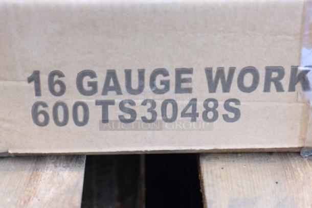 Regency 600TS3048S work table box, marked "16 Gauge Work 600TS3048S." Original packaging shown; potential scratches/dents.