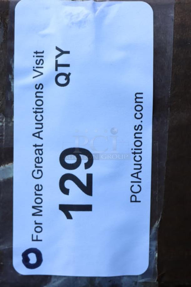 Label on box for Regency 600TS3048S stainless steel table. Quantity: 129. PCI Auctions.com mentioned.
