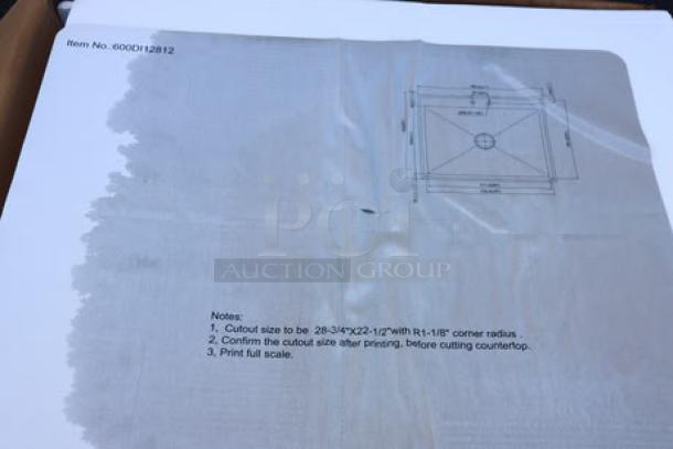 Regency 600DI12812 28" x 20" x 12" 16-gauge stainless steel drop-in sink; brand new, visible packaging damage.