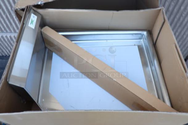 Brand new Regency 16 Gauge 2' Clean Dish Table with right drainboard. Model 600CDT24R. Original packaging damaged; may have scratches and dents.