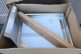 Brand new Regency 16 Gauge 2' Clean Dish Table with right drainboard. Model 600CDT24R. Original packaging damaged; may have scratches and dents.