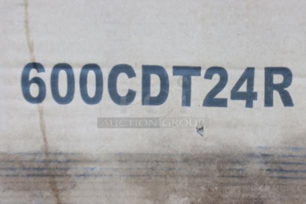 Regency 16 Gauge 2' Clean Dish Table with Right Drainboard, model 600CDT24R. Original packaging damaged, possible scratches and dents.