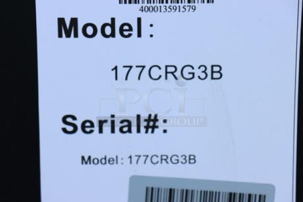 Model tag showing "Model: 177CRG3B" and "Serial#" information for a Galaxy CRG-3 refrigerated merchandiser.