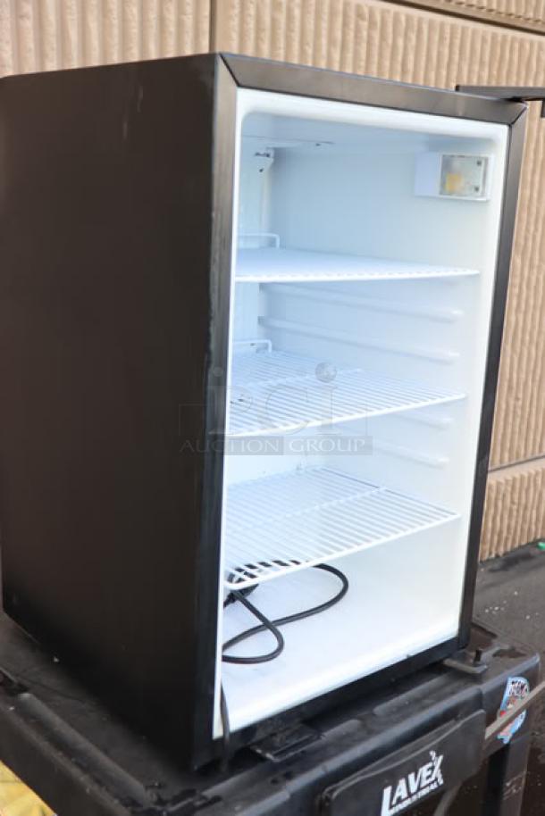 Black Galaxy CRG-3 countertop refrigerated merchandiser, 2.5 cu ft, missing original packaging, on a Lavex steel cart.