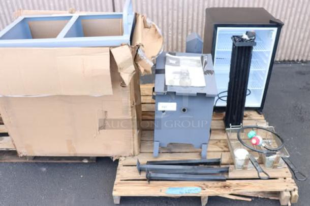 BRAND NEW SCRATCH-N-DENT Backyard Pro 4 Gallon Propane Fryer, Galaxy CRG-3 Merchandiser, Lavex Steel Cart, condenser coil, out of packaging.