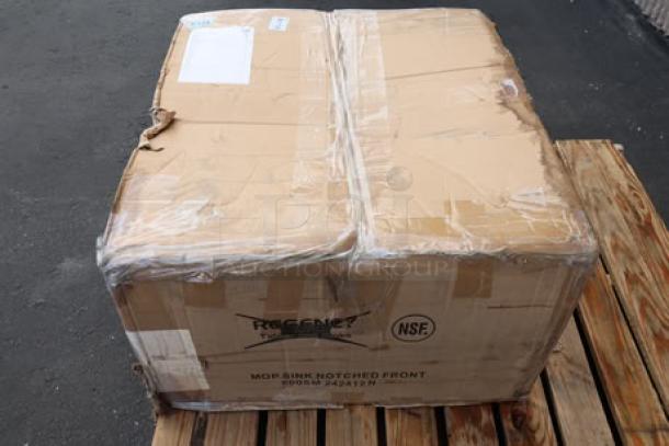 BRAND NEW Regency stainless steel mop sink, 24"x24"x12", in damaged box; may have scratches/dents, model 600SM242412N.