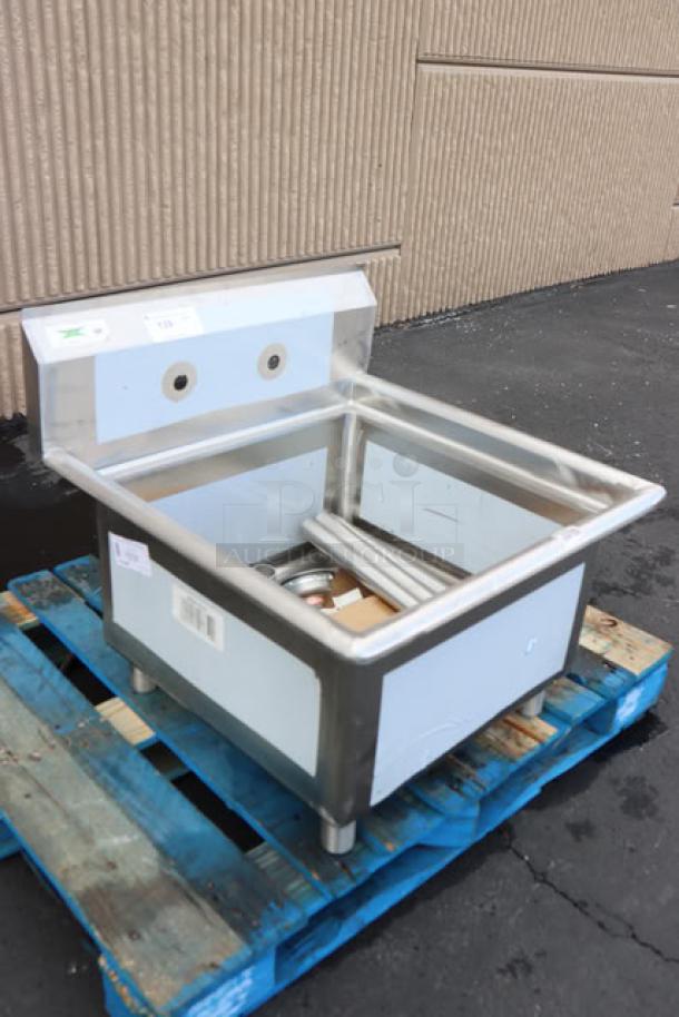 Regency 600S12323 28" stainless steel commercial sink, unboxed, with legs and cross bracing, no drainboards, possible scratches/dents.