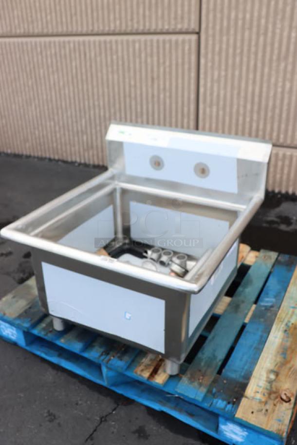 Regency 600S12323 28" stainless steel commercial sink, unboxed, with 23"x23"x12" bowl and metal cross bracing; may show scratches/dents.