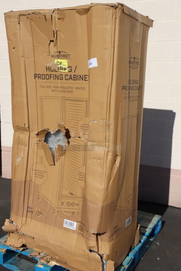 MainStreet Equipment CHP-1836U heated cabinet in original damaged box; may have scratches and dents; clear door; 120V.