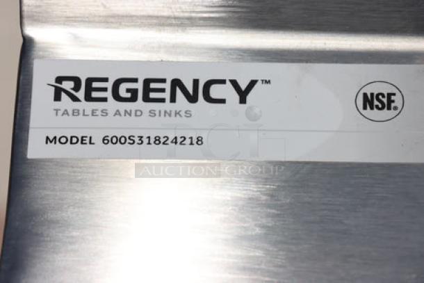 Regency stainless steel sink label showing model 600S31824218 and NSF certification.