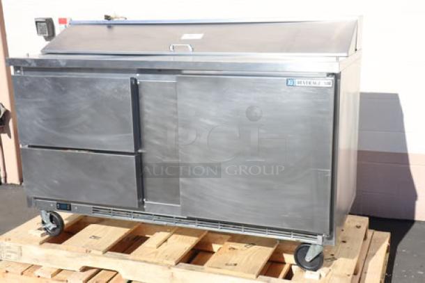 Beverage-Air SPED60HC-16-2 60" refrigerated sandwich prep table, 1 door, 2 drawers, new scratch-and-dent, 115V, serial 15400793.