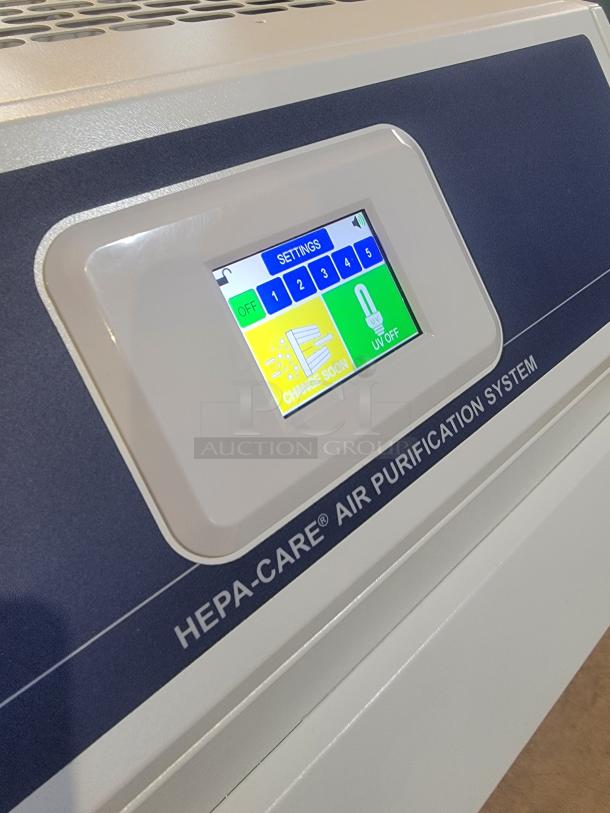 Abatement Technologies HC800FUV air purifier, touchscreen, HEPA-CARE system, medical-grade, hospital trusted, portable unit.