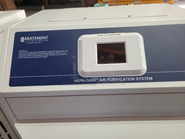 Abatement Technologies HC800FUV air purifier, professional-grade, HEPA-CARE system, hospital trusted, new condition, display screen.