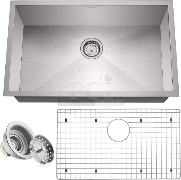 Brand New MILIGORÉ 30" undermount stainless steel kitchen sink, zero-radius corners, 16-gauge, model VESSEL-SS-UZ63-16E3018.