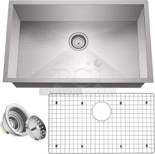 Brand New MILIGORÉ 30" undermount stainless steel kitchen sink, zero-radius corners, 16-gauge, model VESSEL-SS-UZ63-16E3018.