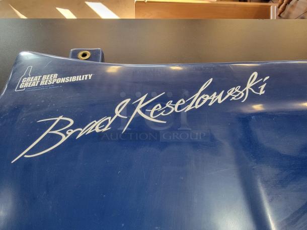 Rare Brad Keselowski signed NASCAR hood, featuring "Blue Deuce" Team Penske livery, Ford Fusion style, excellent condition.