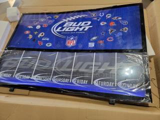RARE Bud Light NFL LED backlit sign, 42"x28", features all NFL team logos and weekly game schedule tracker. Tested, working.