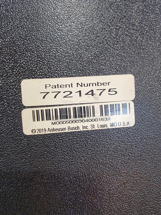 Patent number 7721475 label on Budweiser LED sign, ©2019 Anheuser-Busch, St. Louis, MO, USA.