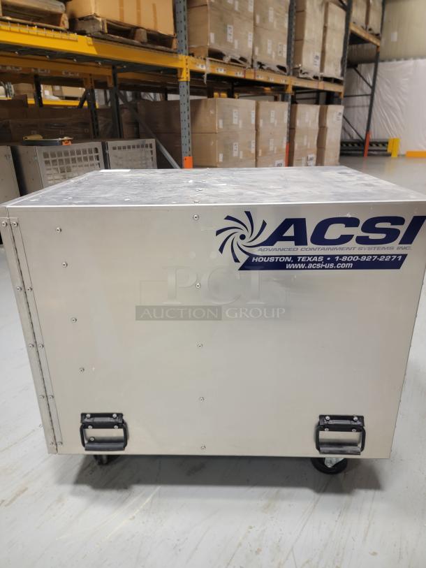 ACSI Force Air 2000 EC Air Scrubber, aluminum housing, HEPA filter, durable casters, ideal for remediation and dust control.