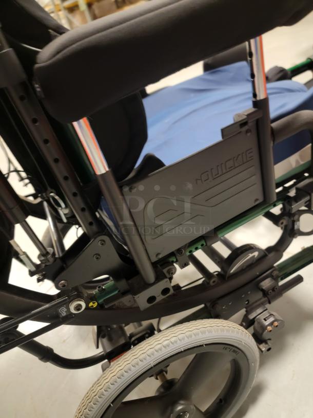 Quickie IRIS Tilt-in-Space Wheelchair, excellent condition, featuring JAY backrest, pressure-relieving cushion, WC-19 approved.