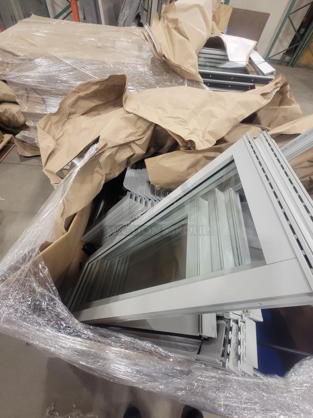 Set of 5 AIS 2023 Cubicles with glass tiles in original packaging. Like new condition, modern frame-and-tile design.