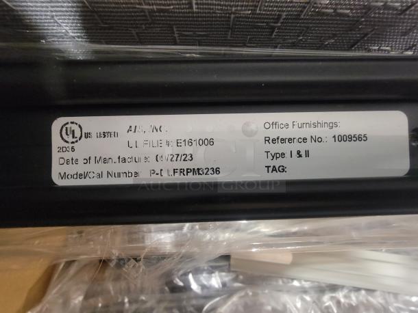 AIS Matrix office cubicle label showing UL file number E161006, manufacturing date 04/27/23, and reference number 1009565.
