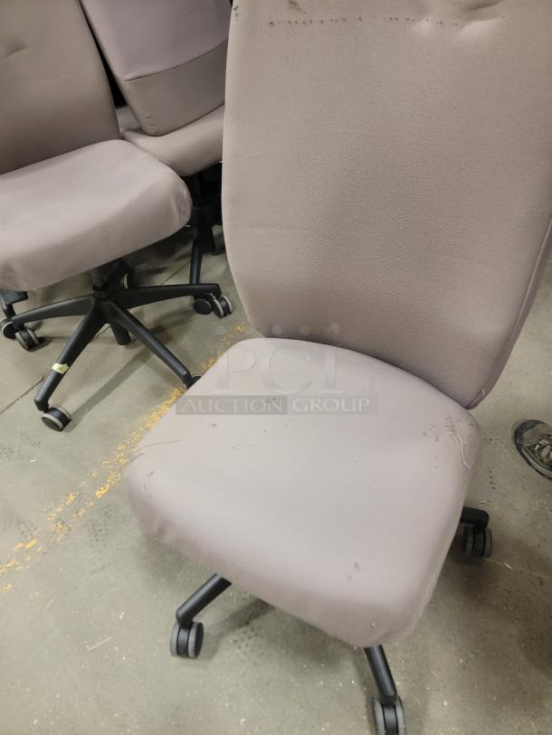36 Knoll ReGeneration ergonomic task chairs, bulk deal, grey fabric, black base, minor wear, ideal for office upgrade.